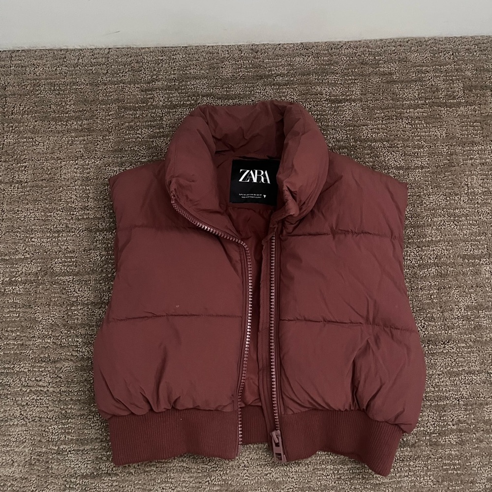 brown zara puffer vest